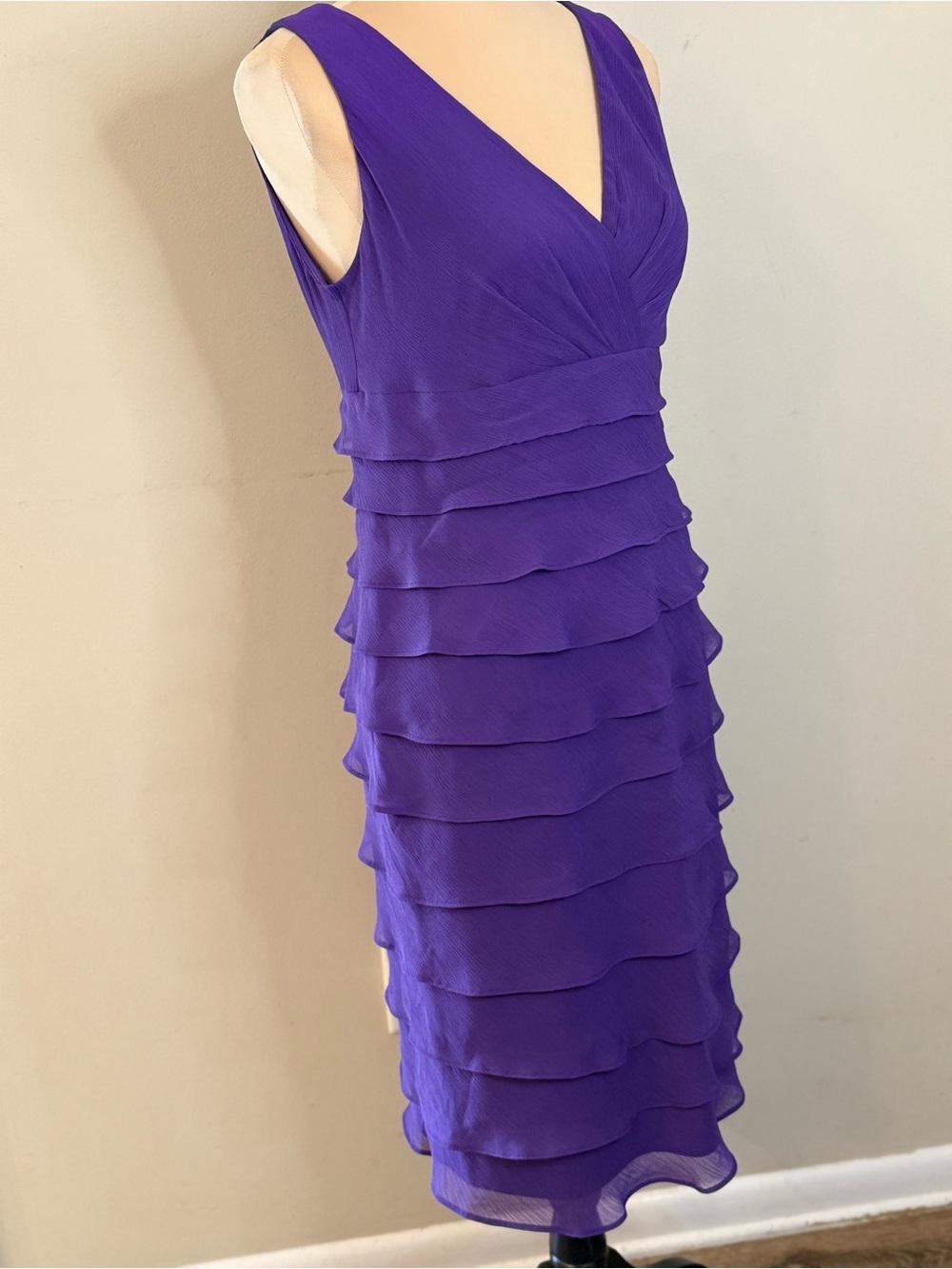 London Times purple sleeveless bodycon tiered midi dress SZ 6 - Picture 2 of 12